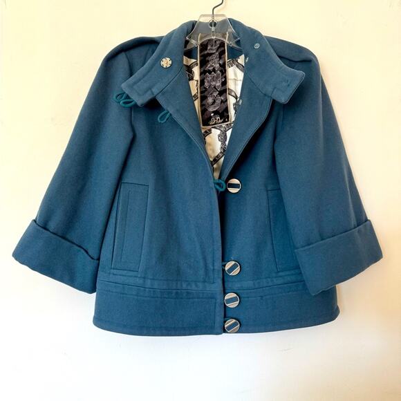 Vintage L.A.M.B. French Blue Lambs Wool Cropped Glam Avant Garde Edgy Peacoat - Picture 1 of 9
